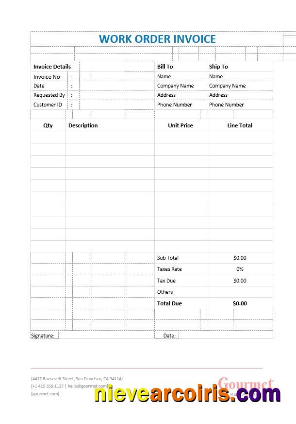 Restaurant Work Order Invoice